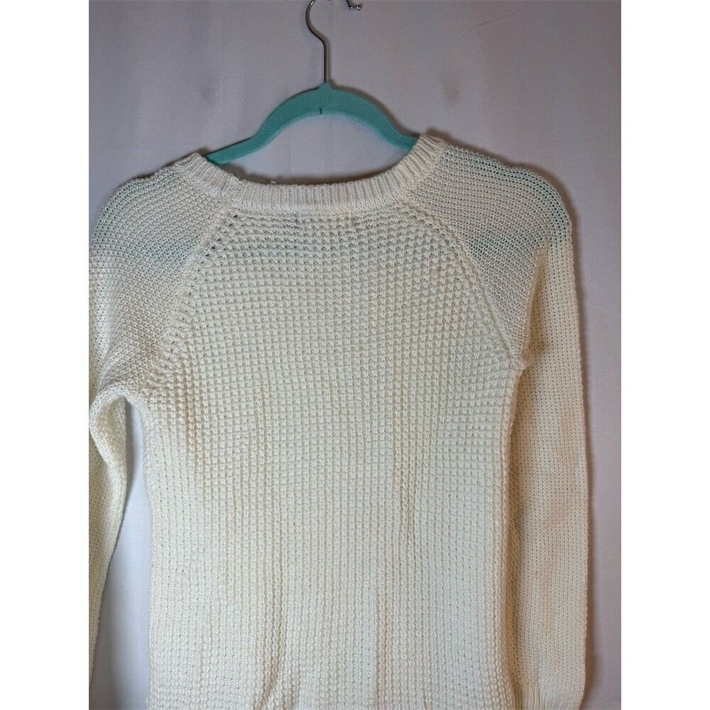 SO Juniors Sweater XS Ivory Waffle Knit Raglan Pullover Crewneck Long sleeve - Picture 9 of 11